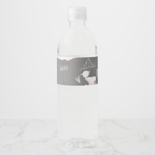 Pink  Grey Couture Ballerina Birthday Party Water Bottle Label