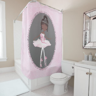 Pink & Grey Couture Ballerina Dark Ethnic Chic Shower Curtain