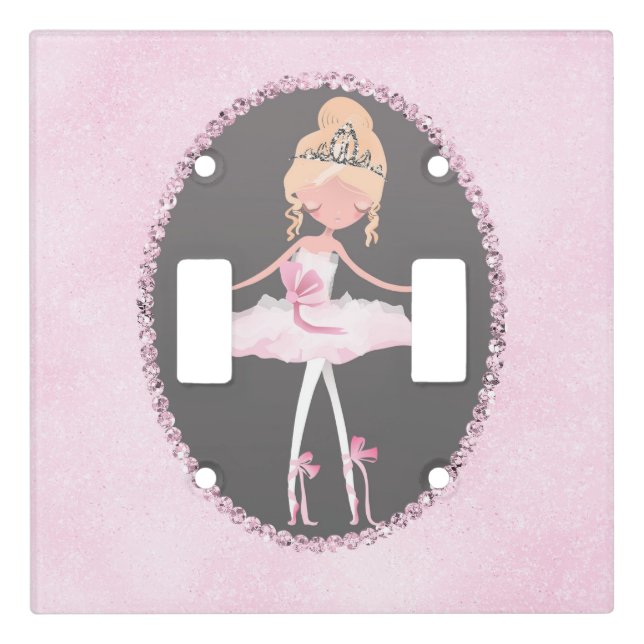 Pink & Grey Couture Ballerina Girls Bedroom Light Switch Cover (Front)