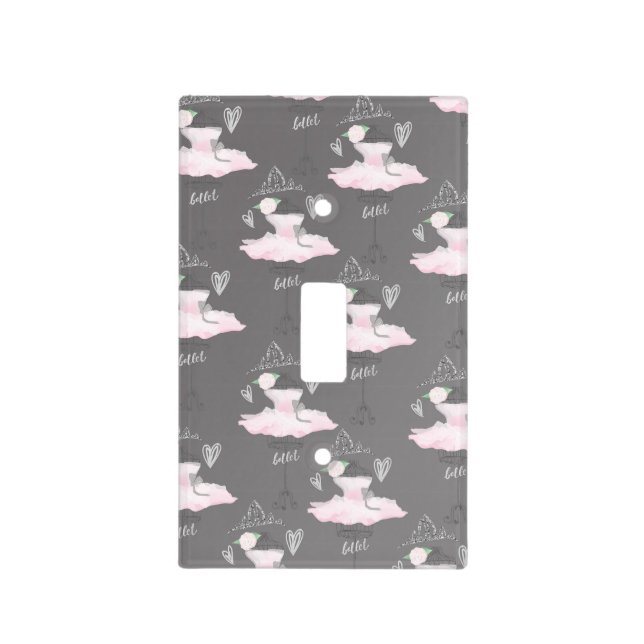 Pink & Grey Couture Ballerina Girls Bedroom Light Switch Cover (Front)