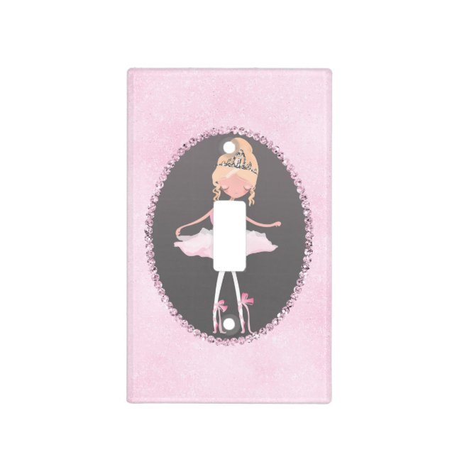 Pink & Grey Couture Ballerina Girls Bedroom Light Switch Cover (Front)