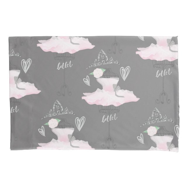 Pink & Grey Couture Ballerina Girls Bedroom Pillow Case (Front)