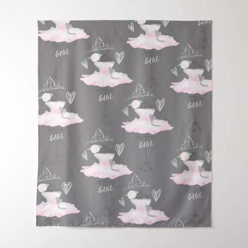 Pink  Grey Couture Ballerina Girls Bedroom Tapestry