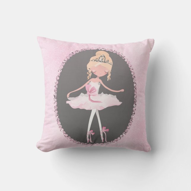 Pink & Grey Couture Ballerina Girls Bedroom Throw Pillow (Front)