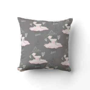 Pink & Grey Couture Ballerina Girls Bedroom Throw Pillow