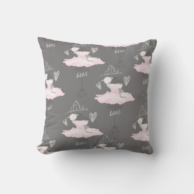 Pink & Grey Couture Ballerina Girls Bedroom Throw Pillow (Front)