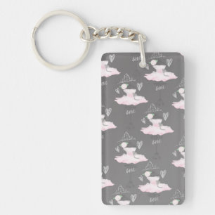 Pink & Grey Couture Ballerina Girls Chic Keychain
