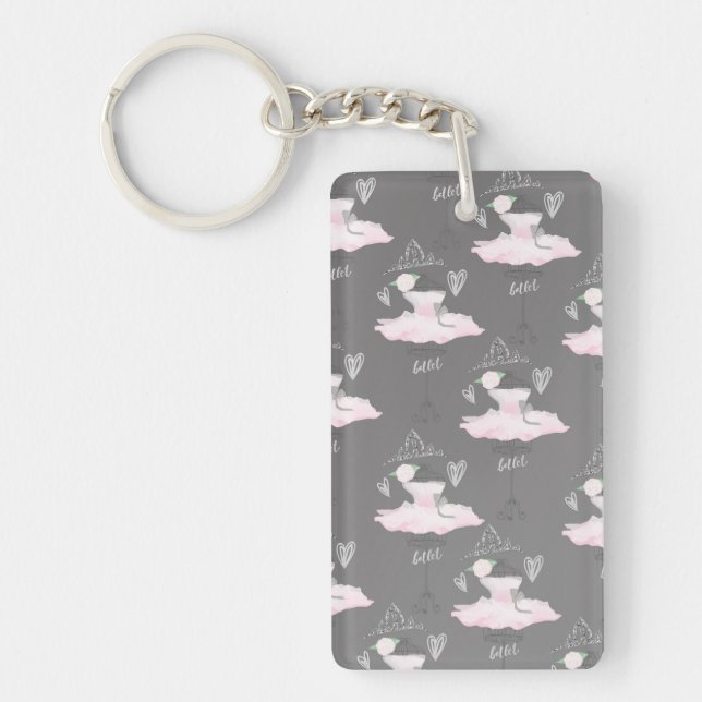 Pink & Grey Couture Ballerina Girls Chic Keychain (Front)