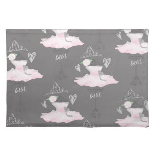 Pink & Grey Couture Ballerina Girls Whimsical Chic Cloth Placemat