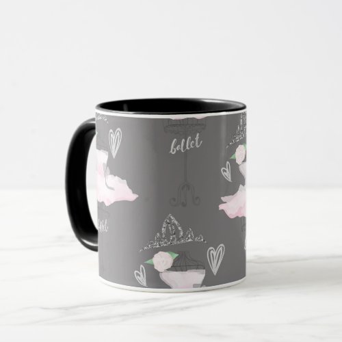 Pink  Grey Couture Ballerina Girls Whimsical Chic Mug