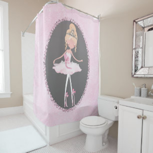 Pink & Grey Couture Ballerina Girls Whimsical Chic Shower Curtain