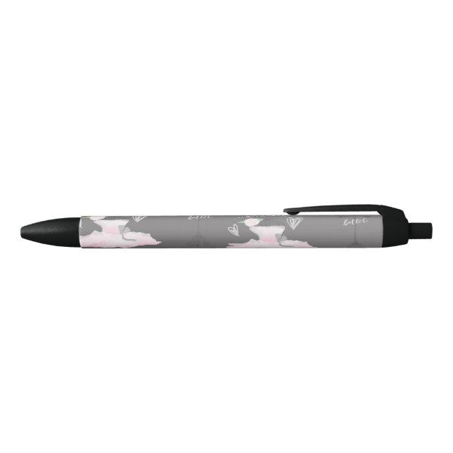 Pink & Grey Couture Ballerina Girls Whimsical Cute Pen (Top)
