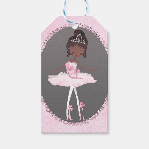 Pink  Grey Couture Dark Ballerina Birthday Party Gift Tags