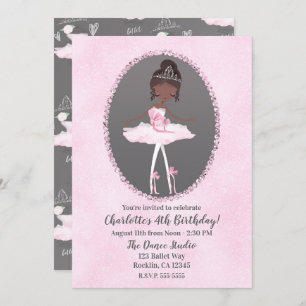 Pink & Grey Couture Dark Ballerina Birthday Party Invitation