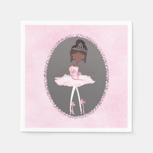 Pink  Grey Couture Dark Ballerina Birthday Party Napkins