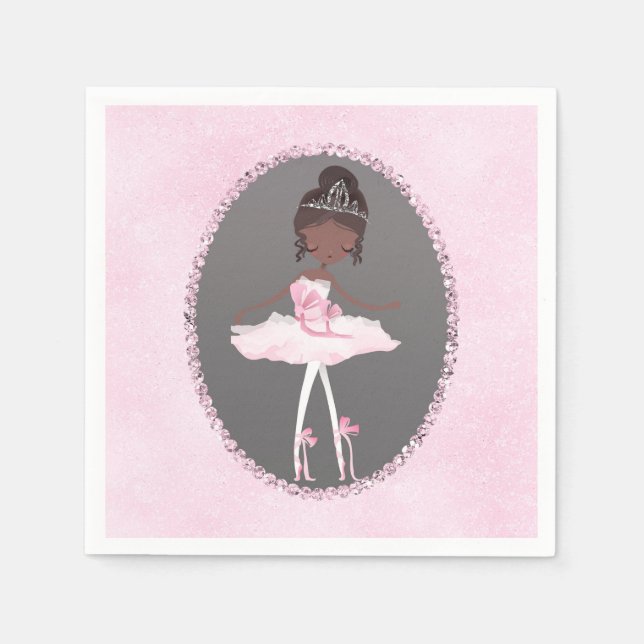Pink & Grey Couture Dark Ballerina Birthday Party Napkins (Front)