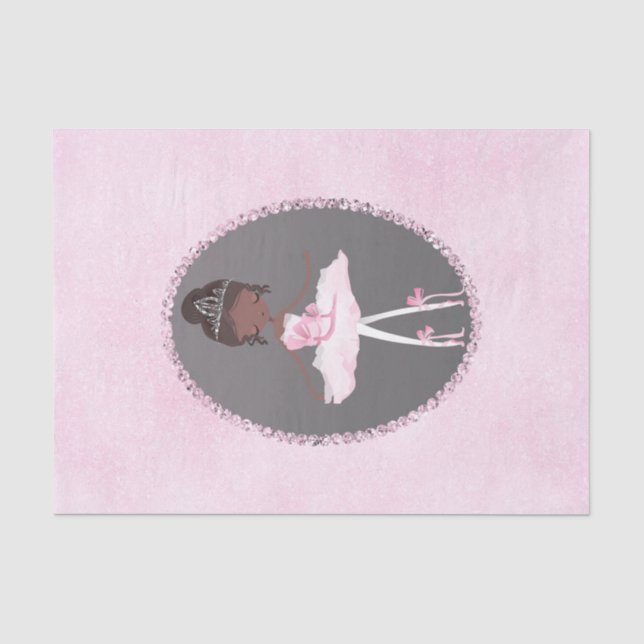 Pink & Grey Couture Dark Ballerina Birthday Party Tissue Paper (Front)