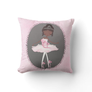 Pink & Grey Couture Dark Ballerina Girls Bedroom Throw Pillow
