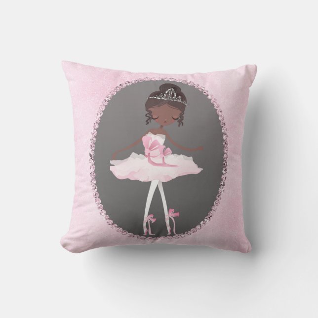 Pink & Grey Couture Dark Ballerina Girls Bedroom Throw Pillow (Front)
