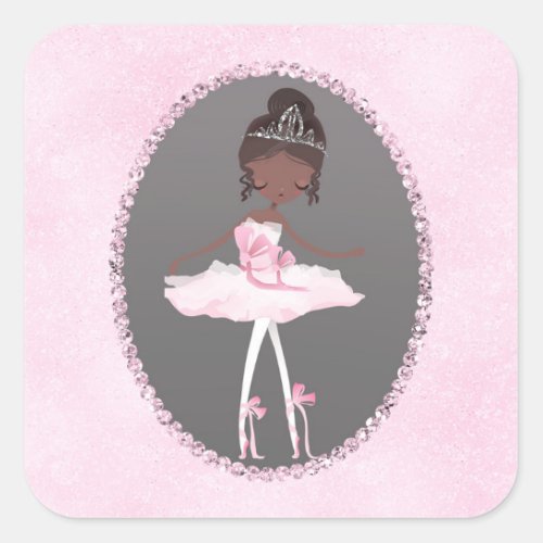 Pink Grey Couture Ethnic Ballerina Birthday Party Square Sticker