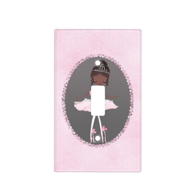 Pink & Grey Couture Ethnic Ballerina Girls Bedroom Light Switch Cover (Front)