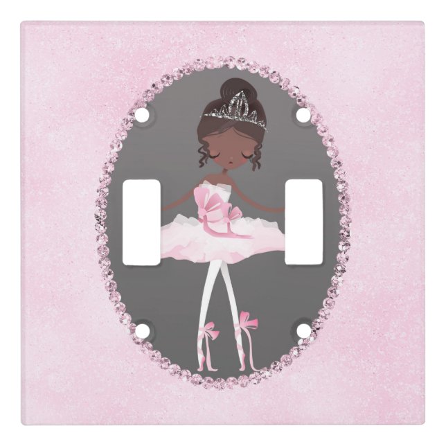 Pink & Grey Couture Ethnic Ballerina Girls Bedroom Light Switch Cover (Front)