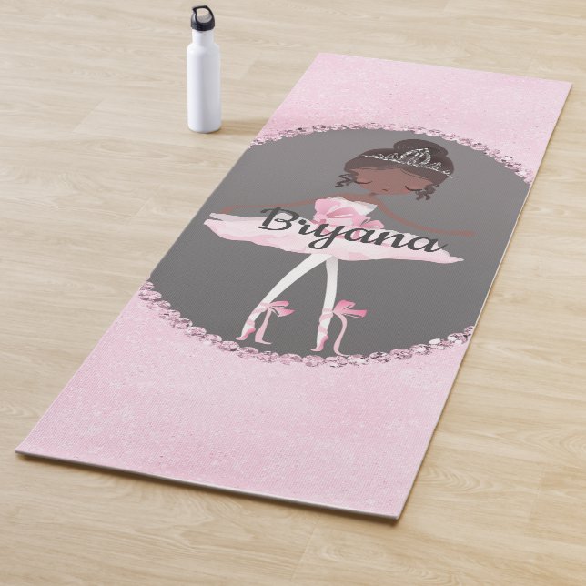Pink & Grey Couture Ethnic Ballerina Personalized Yoga Mat (In Situ)