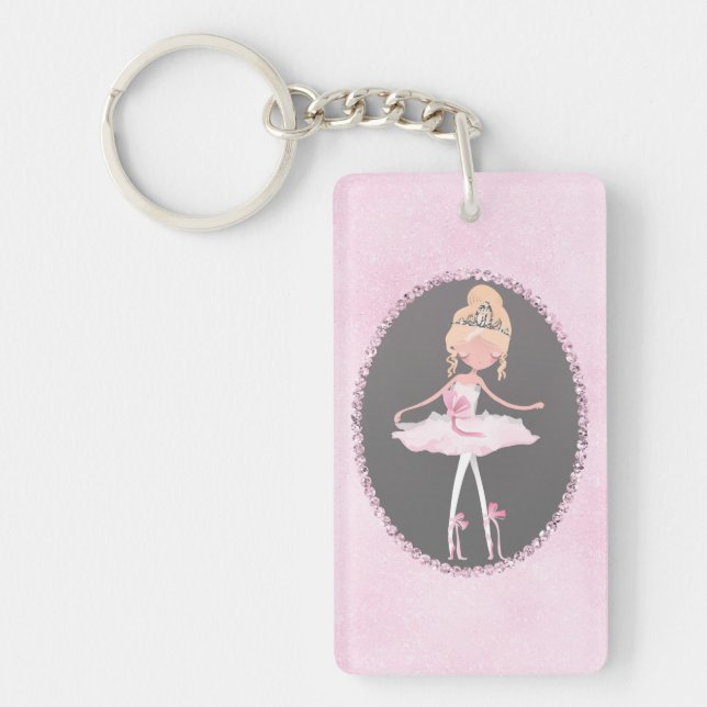 Pink & Grey Couture Light Skin Ballerina Girls Keychain (Front)