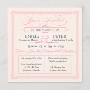 Pink, Grey & Cream Poster Style Wedding Invitation