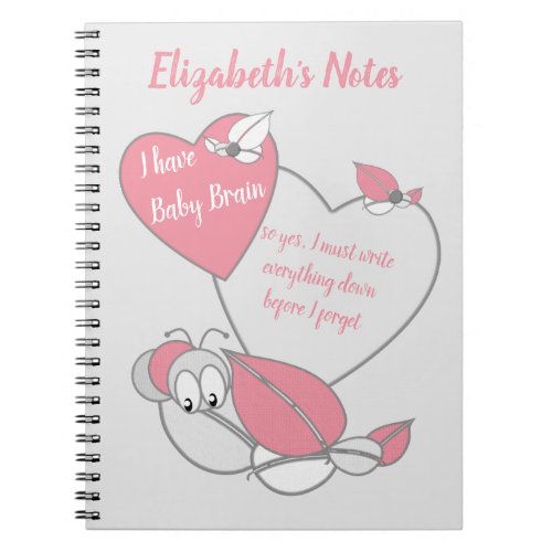 Pink grey cute caterpillar baby brain notebook