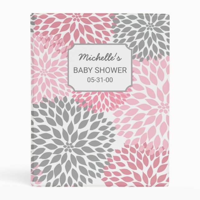 Pink Grey Dahlia Baby Shower album mini binder (Front)
