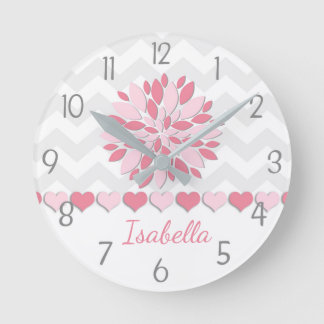 Pink Grey Dahlia Flower Wall Clock