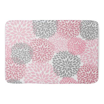 Pink Grey Dahlias Floral Flowers Blossoms Bath Mat by lemontreecards at Zazzle