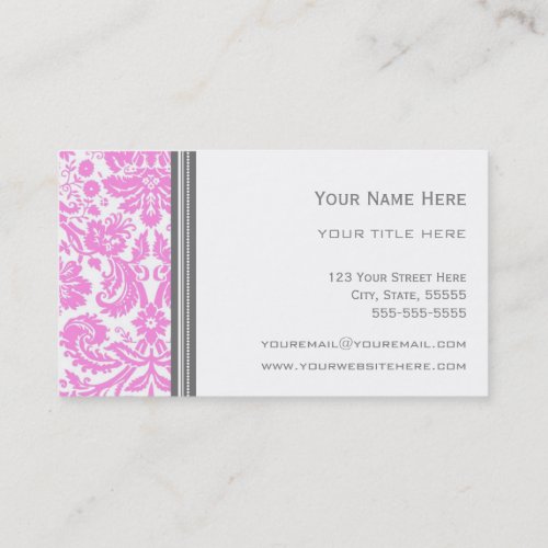 Pink Grey Damask Floral Business Cards