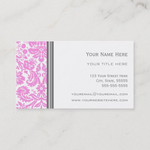 Customizable Pink Grey Damask Floral Business Cards