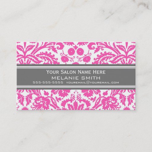 Customizable Pink Grey Damask Salon Appointment Cards Business Card Templates