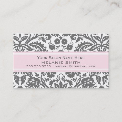 Pink Grey Damask Salon Appointment Cards Business Card Template