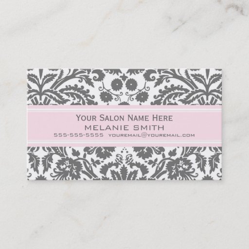 Customizable Pink Grey Damask Salon Appointment Cards Business Card Template