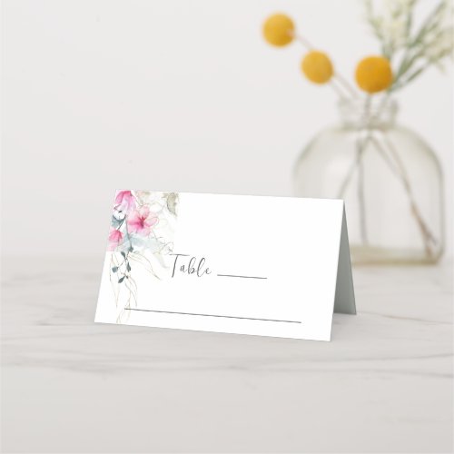 Pink Grey Elegant Floral Watercolor Wedding Place Card