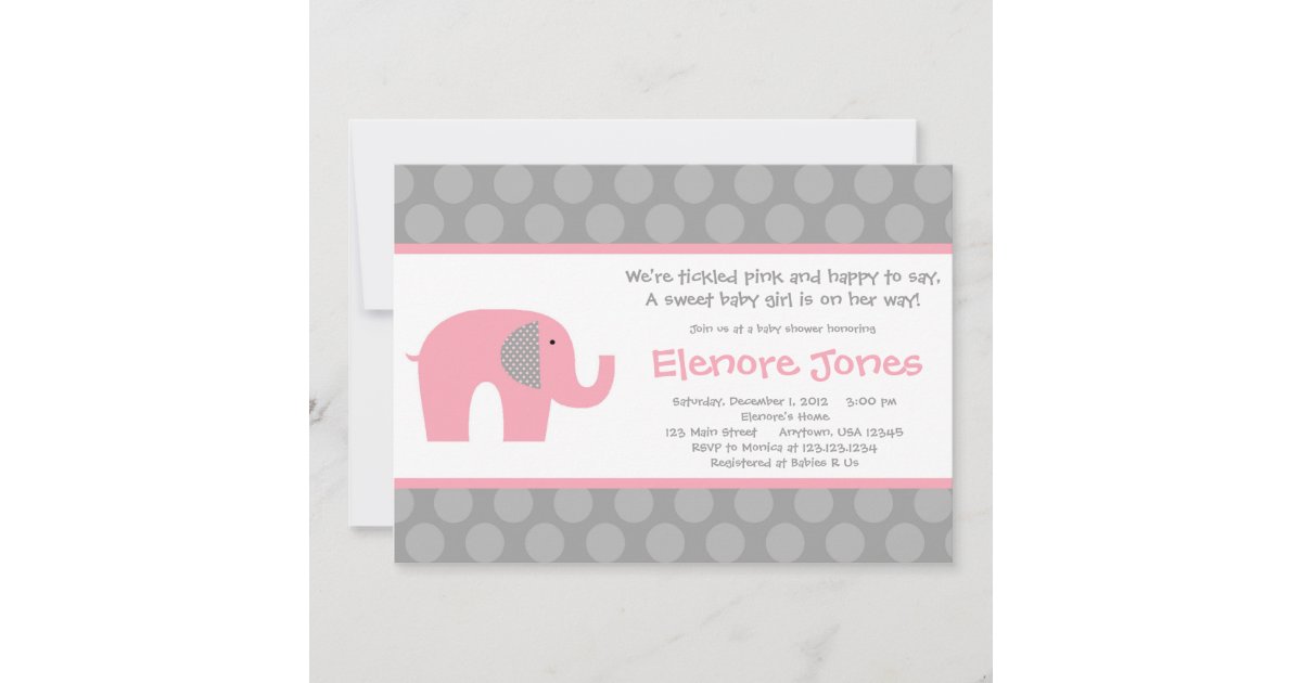 Pink Grey Elephant Baby Shower Invitation Zazzle