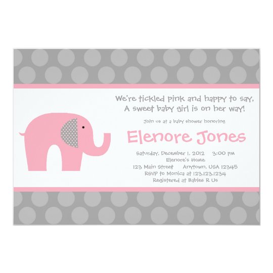 Pink Grey Elephant Baby Shower Invitation Zazzle