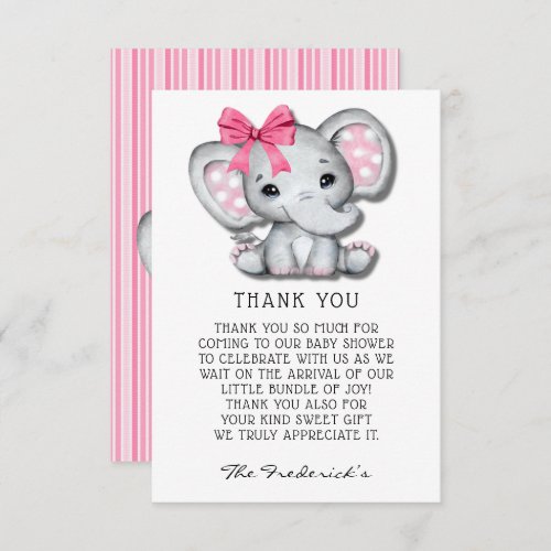 Pink Grey Elephant Baby Shower Thank You Cards