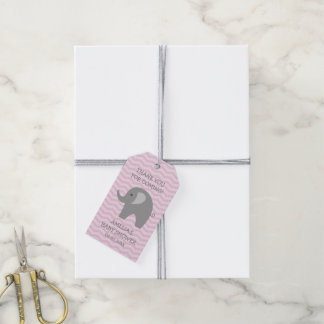 Pink grey elephant baby shower thank you favor tag