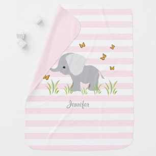 Pink Grey Elephant Butterflies Baby Blankets