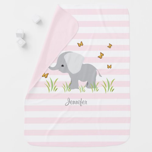 Pink Grey Elephant Butterflies Baby Blankets