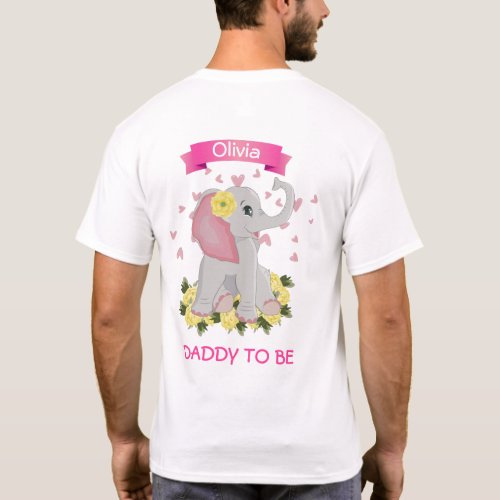 Pink  Grey Elephant Daddy to Be Baby Shower T_Shirt