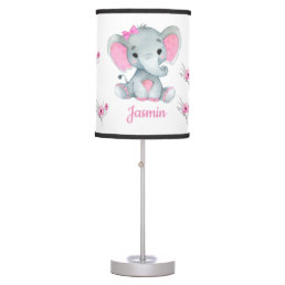 Pink Grey elephant girl Lamp, Table Lamp