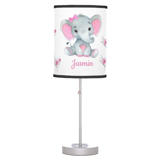 Pink Grey elephant girl Lamp, Table Lamp (Front)