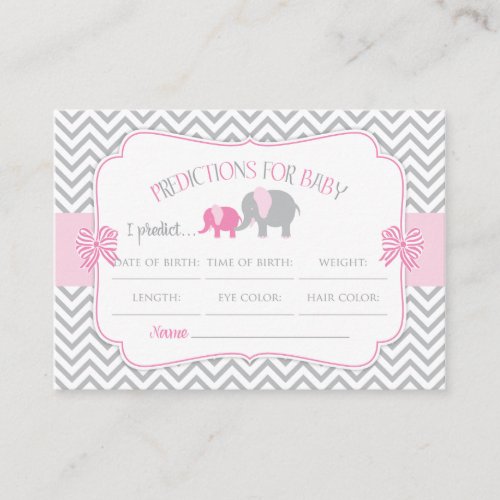 Pink  Grey Elephant Predictions Baby Shower Card