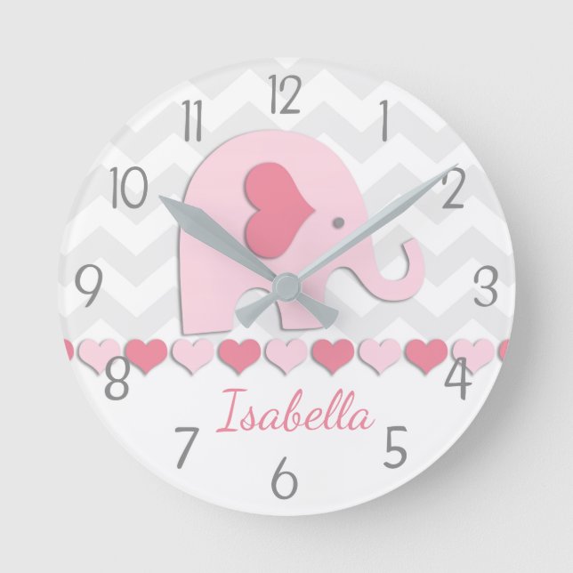 Pink Grey Elephant Wall Clock (Front)